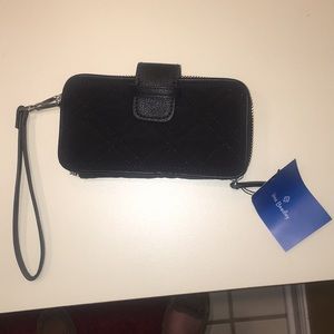 Black Vera Bradley Wristlet Wallet with Card Slots and Clear ID Pouch